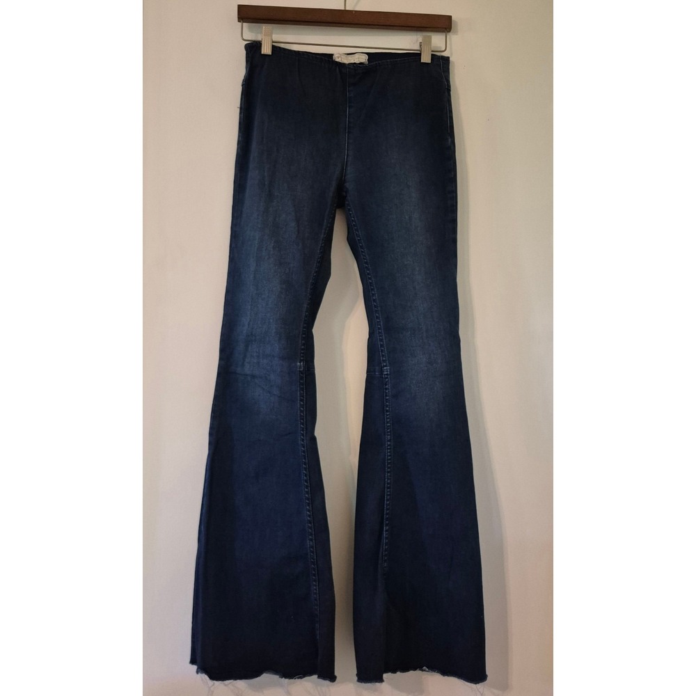 Free People Women's Size 28 Jeans Regular Dark Wash Flare Pull On Boho Indie 70s